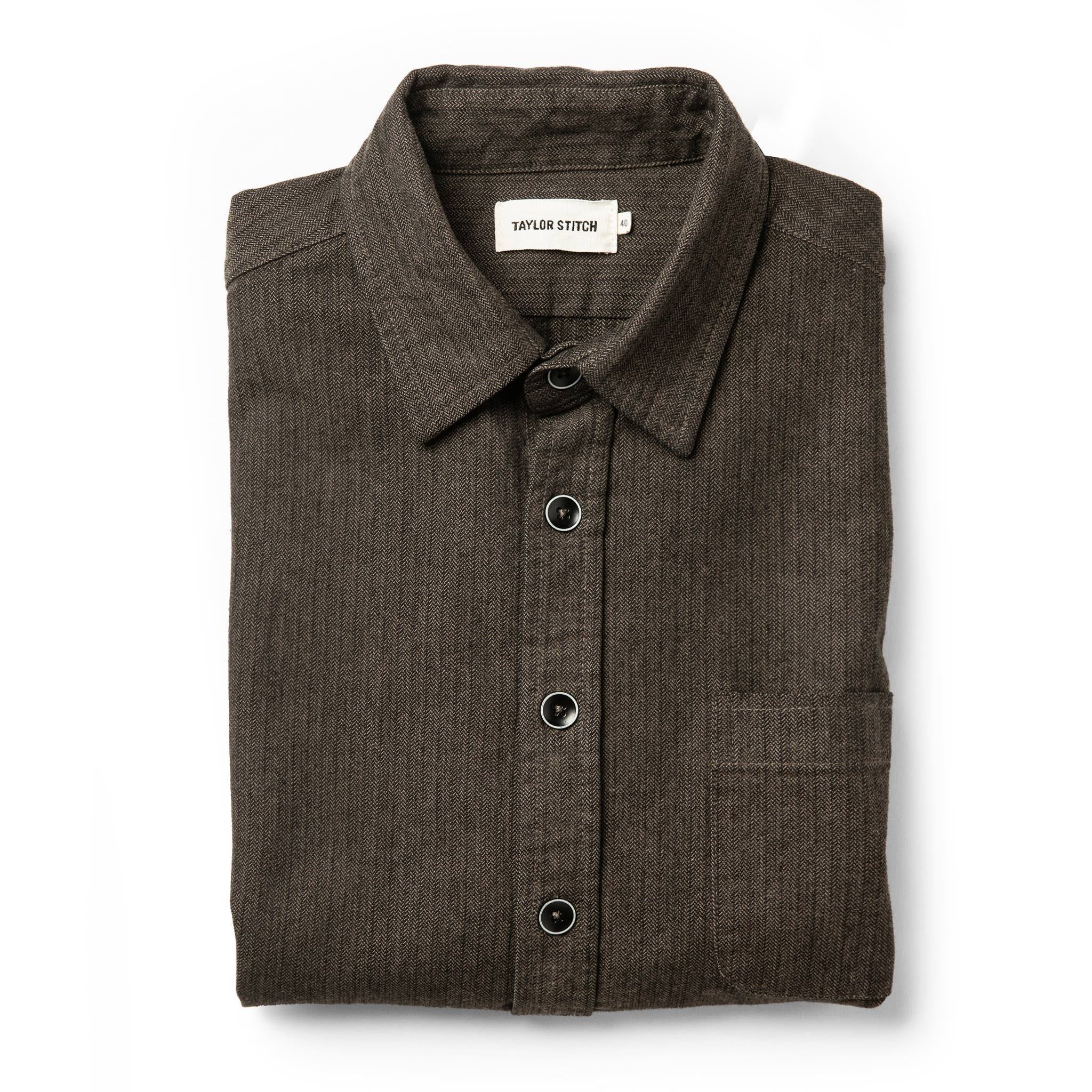 The Mechanic Shirt in Dark Olive Herringbone