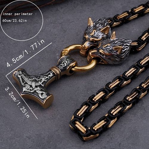 Punk rock titanium hammer pendant necklace, Viking style wolf head totem accessories, let the wolf head bring you different courage