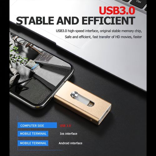 3 in 1 Aluminum USB Flash Drives 1tb High Speed Sticks External Storage Pen Drive for Phone or Pad or Android