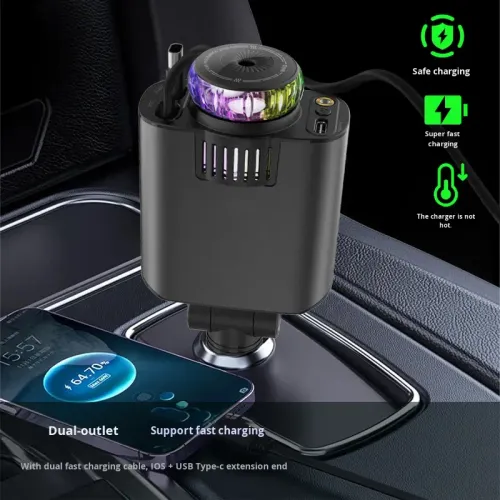 5 in 1 Car Charger USB C PD Super Fast Charging Car Aromatherapy Spray Starry Top Mobile Phone Starlight Retractable Car Charger