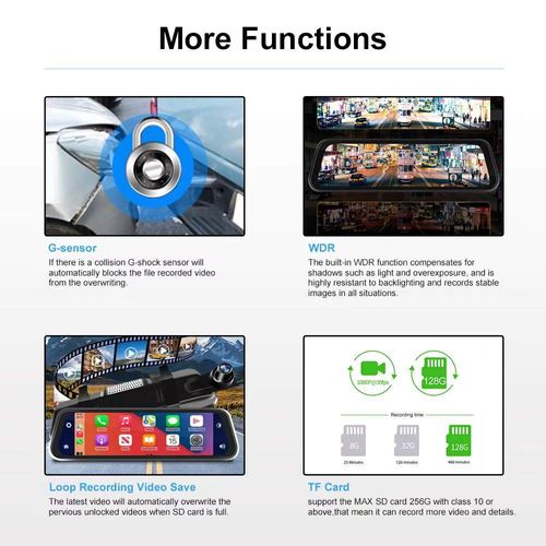 Full Hd Drive Recorder Stream Dash Camera RearView Mirror DVR with Carplay Android Auto Mirror Link