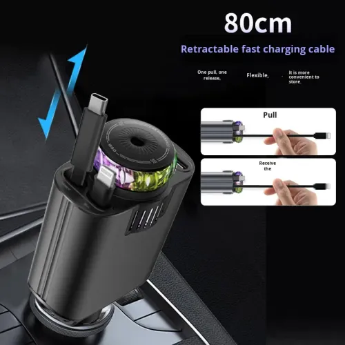 5 in 1 Car Charger USB C PD Super Fast Charging Car Aromatherapy Spray Starry Top Mobile Phone Starlight Retractable Car Charger