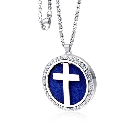 Fashion Jewelry Stainless Steel Cross Aroma Necklace Charm Pendant for Men and Women