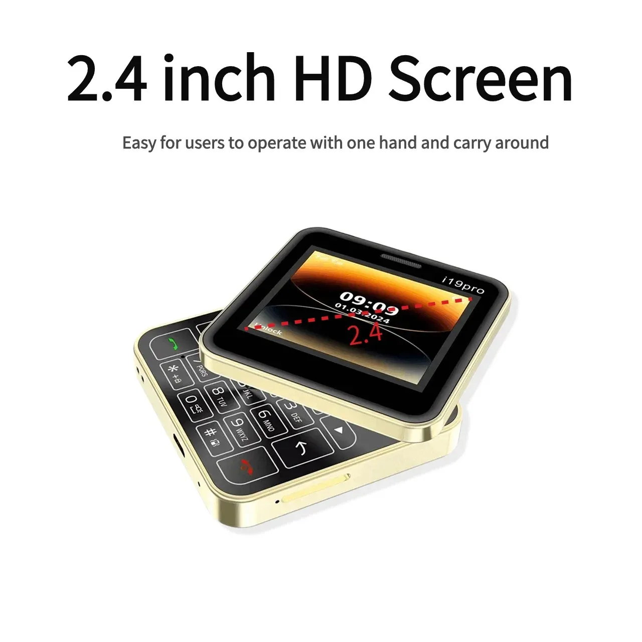 New i19 professional square slide button mini cell phone 2.4 inch dual sim card 2G GSM camera FM bluetooth unlocked small cell phone