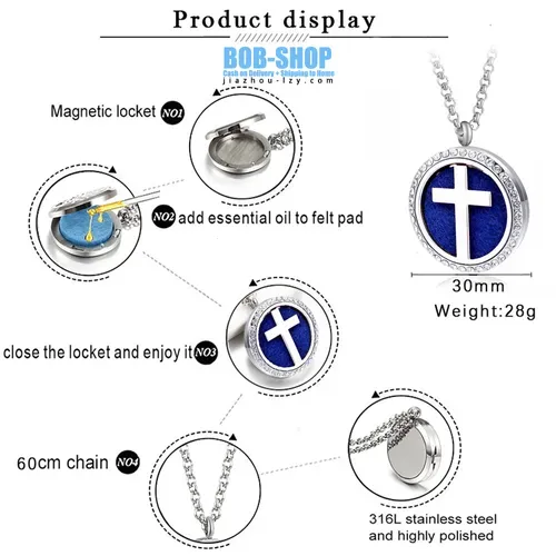 Fashion Jewelry Stainless Steel Cross Aroma Necklace Charm Pendant for Men and Women