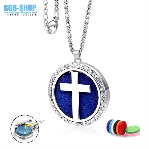Fashion Jewelry Stainless Steel Cross Aroma Necklace Charm Pendant for Men and Women