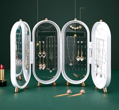 Lightweight Deluxe Jewelry Organizer Jewelry Desktop Dustproof Folding Jewelry Box Display Stand Dustproof Necklace Organizer