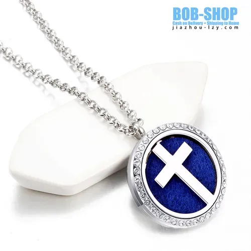 Fashion Jewelry Stainless Steel Cross Aroma Necklace Charm Pendant for Men and Women