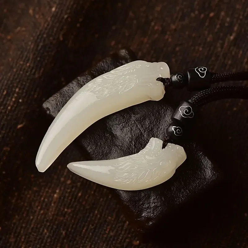 Natural Hetian Jade Dragon Pattern Wolf Tooth Pendant