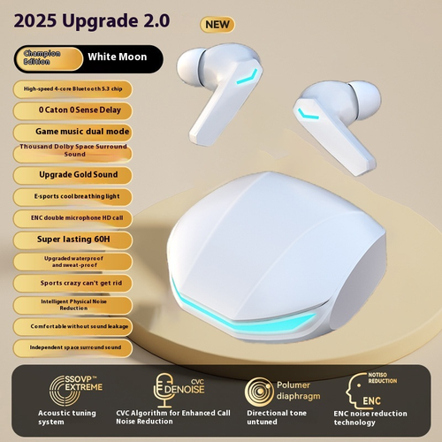 2025 Upgrade 2.0 | Gaming - Music Dual - Mode TWS Earbuds: 0 Latency, Dolby Surround, 60H Playtime