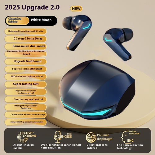2025 Upgrade 2.0 | Gaming - Music Dual - Mode TWS Earbuds: 0 Latency, Dolby Surround, 60H Playtime