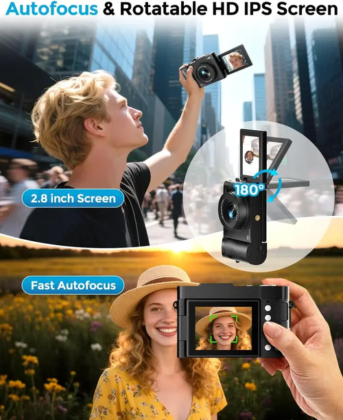 RIVGOT FHD 1080P Digital Camera with 32G SD Card, USB Charging 16X Digital Zoom Camera, Portable Mini Camera for Teenagers Students Boys Girls, Point and Shoot Camera for Gifts, Teen Girl Gifts, Tech Gadgets, Gifts For Girlfriend