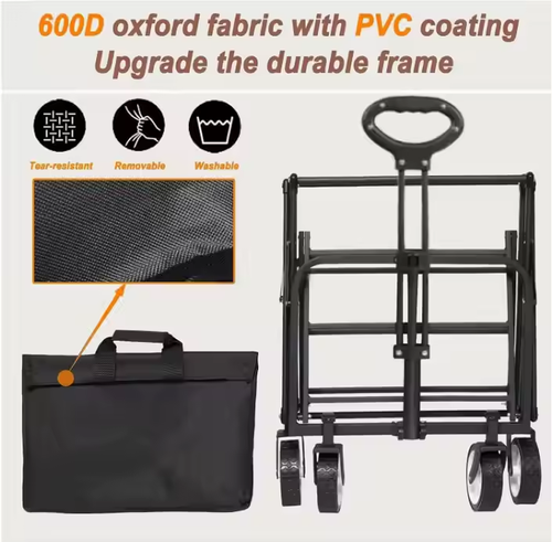 150L 140kg Foldable Wagon | All-Steel Frame | 360° All-Terrain Wheels | One-Second Fold | Camping & Home