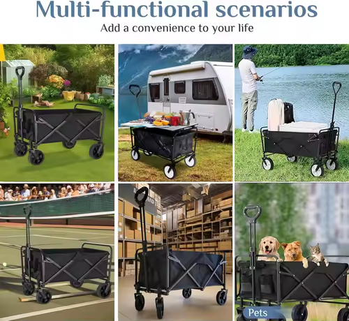 150L 140kg Foldable Wagon | All-Steel Frame | 360° All-Terrain Wheels | One-Second Fold | Camping & Home