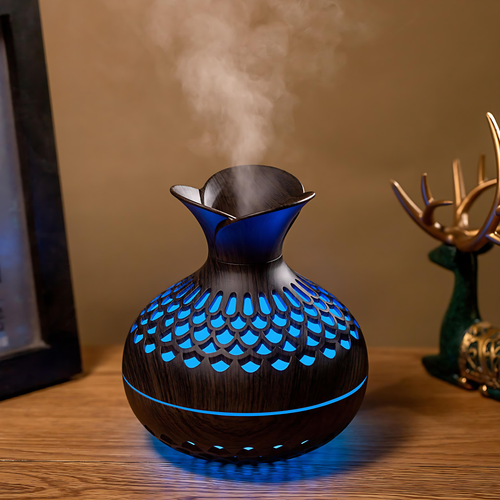 Luxury Flower - Shaped Humidifier: Large Mist, Ultra - Quiet, 7 - Color LED Lights & Stylish Wooden Texture