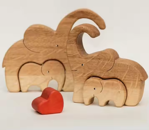 Personalized Wooden Elephant Family Puzzle: Carve Your Love Story