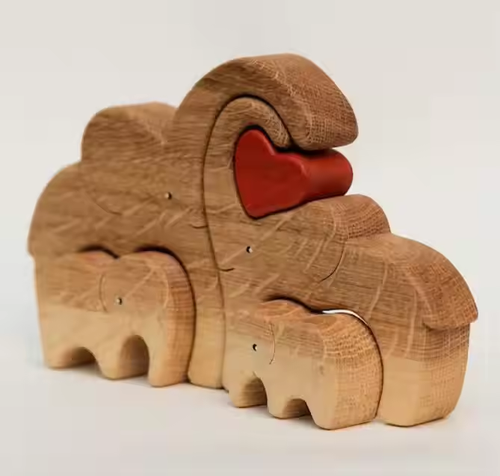 Personalized Wooden Elephant Family Puzzle: Carve Your Love Story