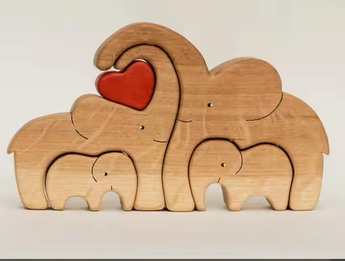 Personalized Wooden Elephant Family Puzzle: Carve Your Love Story