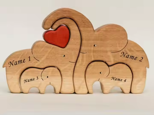 Personalized Wooden Elephant Family Puzzle: Carve Your Love Story