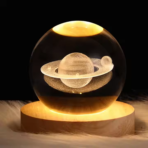 Globe Lamp with Wood Base Universe Lights for Room 3D Crystal Ball Night Light