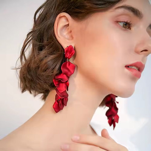 New Fashion Europe and America Rose Petal Long Tassel Earrings