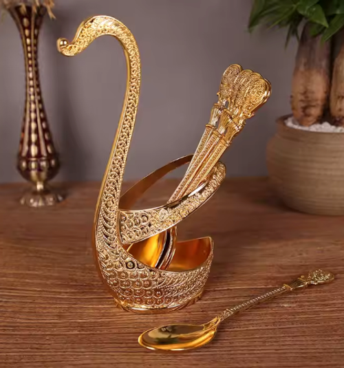 Conjunto de Talheres em Aço Inoxidável com Formato Elegante de Cisne, com Garfo e Colher - Ideal para Jantar, Catering e Suprimentos para Festas