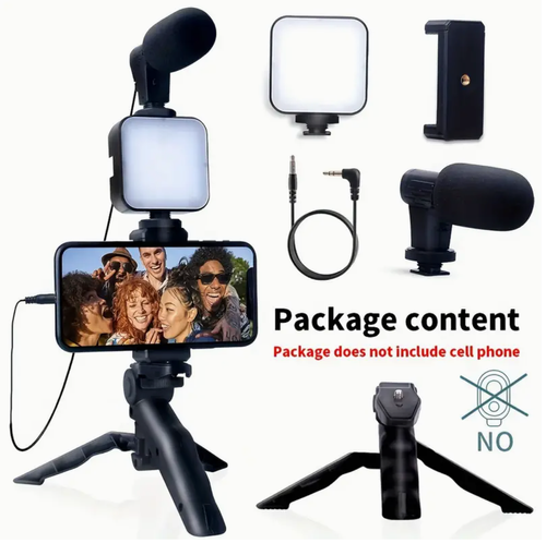 Luz para Telefone Móvel, Compatível com iPhone, Android, Suporte para Móvel, Tripé Portátil de 10 Polegadas com Microfone, Ideal para Transmissões Ao Vivo, Chamadas de Vídeo, Vlogging