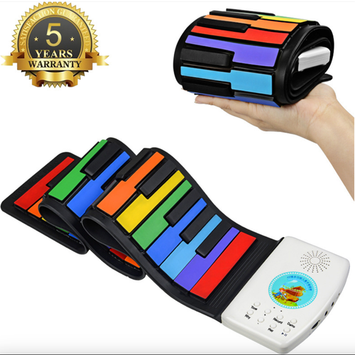Piano colorido enrolado à mão, piano dobrável arco-íris de 49 teclas, piano portátil enrolado à mão para crianças, piano eletrónico básico