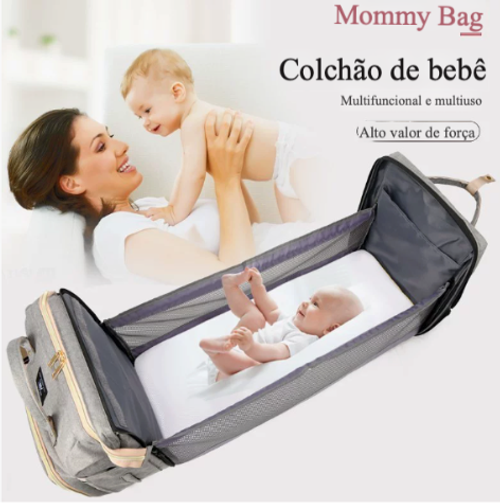 Bolsa organizadora de fraldas 3 em 1, cesto para bebê, saco para fraldas úmidas, mochila para mamãe com berço.
