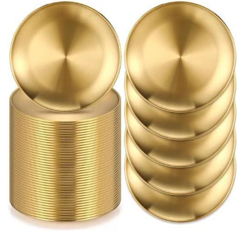 (15 pratos por conjunto)15 pratos de jantar dourados diâmetro 10-10,9 cm, 11-11,9 cm- reutilizáveis ​​e laváveis ​​na máquina de lavar louça - pratos de jantar redondos - perfeitos para acampamentos ao ar livre, piqueniques e festas - presentes ideais para inauguração de casa e entretenimento de convidados