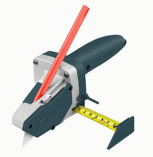 Kit profissional de corte de drywall com cortador multimaterial - Lâminas de precisão de deslizamento fácil e fita métrica de 196,85 polegadas, liga de alumínio e plástico TPR para cortes de parede sem poeira, placa de espuma e papel KT - Inclui lápis e 5 lâminas extras, ideal para uso profissional e faça você mesmo