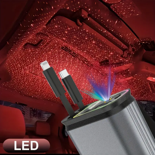 Carregador de carro retrátil 4 em 1 de 66 W com projetor de estrelas  Luz colorida respirável, carregador rápido de celular para carro com interface Lightning TypeC, adaptador com 2 portas USB, compatível com iPhone 15 14 13 12 11, Galaxy, Pixel, para dispositivos iOS Android, design compacto e portátil