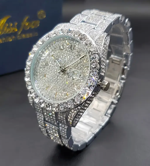 Relógio masculino clássico de quartzo com strass - Relógio de pulso clássico de negócios da moda