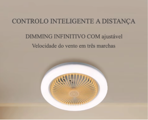 Luz de Teto com Ventilador LED – 3 Velocidades, Dimerizável, 3 Cores, Controle Remoto, 30W.