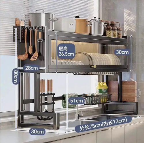 Prateleira de pia de cozinha, bancada, pratos, escorredor à prova de poeira, pia multifuncional, armário simples, armazenamento, artefato