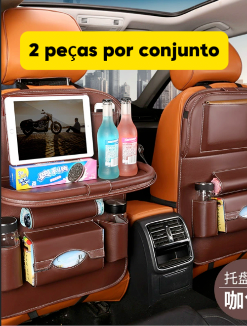 2 peças por conjunto. Organizador de banco traseiro de carro multifuncional premium de 2 peças com mesa dobrável, capacho, porta-lenços, porta-copos e porta-guarda-chuva, estação para laptop e bandeja para jantar no carro - companheiro de viagem durável para viagens de carro em família, organização de veículos, design de armazenamento integrado, artesanato de qualidade