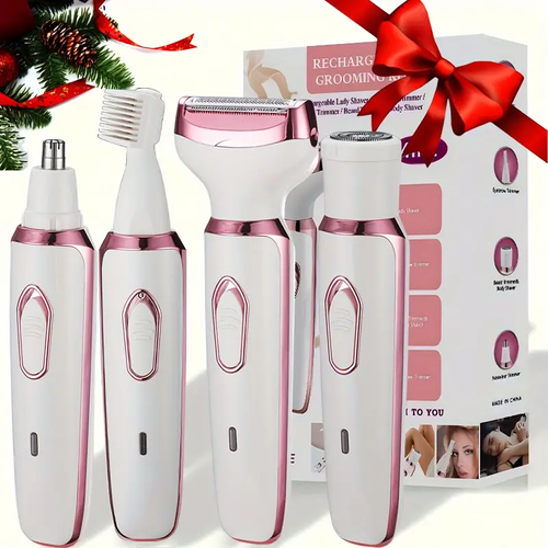 💝Depilador elétrico feminino 4 - em - 1. Kit de depilador elétrico multifuncional para mulheres. Trimmer para biquíni feminino, recarregável via USB. Depilador para sobrancelhas, nariz, rosto e pernas, portátil. Presente para mulheres, presente para o Dia da Mãe.