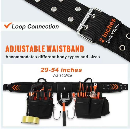 Tool Belt with Suspenders, 34 Pockets, 29-54 inches Adjustable Waist Size, Tool Belts for Men, 1250D Nylon Heavy Duty Carpenter Tool Pouch for Carpenters, Electricians, and Gardening