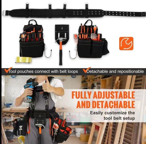 Tool Belt with Suspenders, 34 Pockets, 29-54 inches Adjustable Waist Size, Tool Belts for Men, 1250D Nylon Heavy Duty Carpenter Tool Pouch for Carpenters, Electricians, and Gardening