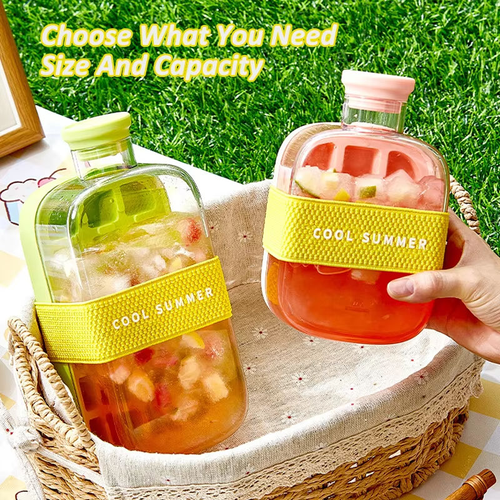 800ML(2pcs) Ice Cube Tray With Straw 2 in 1 Ice Cube Bottle Portable Silicone Ice Cube Maker Reusable Icecup Ice Cube Mold Tool