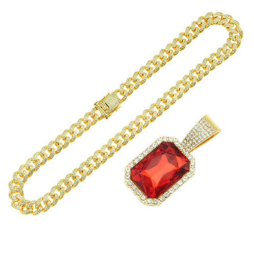 Hot Selling Hip Hop Jewelry Two Tone Crystal Necklace Cuban Chain Necklace Men's and Women's Necklace Bling Jewelry
