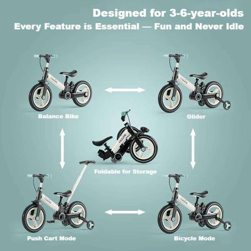 Toddler Bike With Push Handle for Kids 1-5 Years 6 in 1 Push Bike Balance Bike for Boys and Girls With Brakes & Kickstand