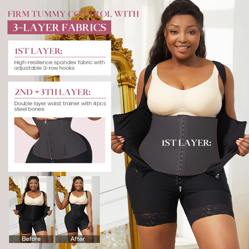 Plus-size High Compression Butt Lift Slimming Waist Tummy Control Outside Zipper Inside Buckle Open Crotch With Zipper Shapewear Bodysuit