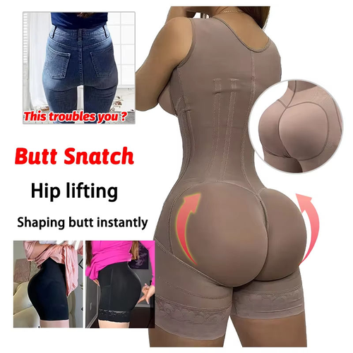 Plus-size High Compression Butt Lift Slimming Waist Tummy Control Outside Zipper Inside Buckle Open Crotch With Zipper Shapewear Bodysuit