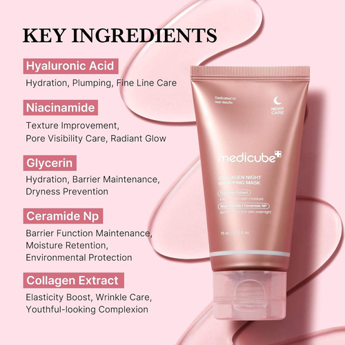 Free Brush Medicube Collagen Overnight Wrapping Peel Off Facial Mask Reduces Sagging Dullness Collagen Korean Skin Care
