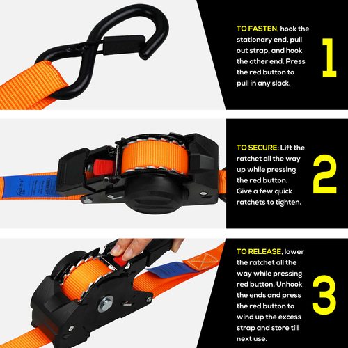 Automatic Retractable Ratchet Tie-down Strap Car Tie-down Straps, Motorcycle Luggage Securing Straps, Cargo Tie-down Straps.
