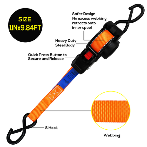 Automatic Retractable Ratchet Tie-down Strap Car Tie-down Straps, Motorcycle Luggage Securing Straps, Cargo Tie-down Straps.