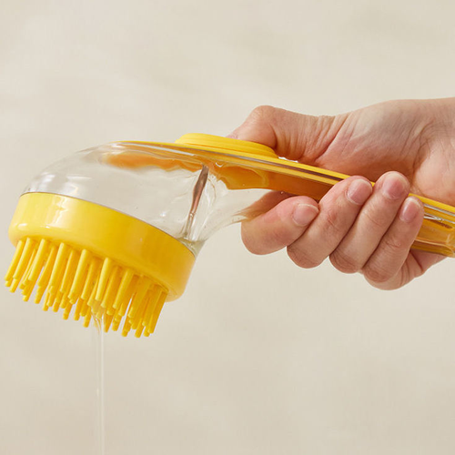 Long-Handle Multifunctional Silicone Bath Massage Brush for Pet Cat and Dog Press-to-Release Liquid Feature