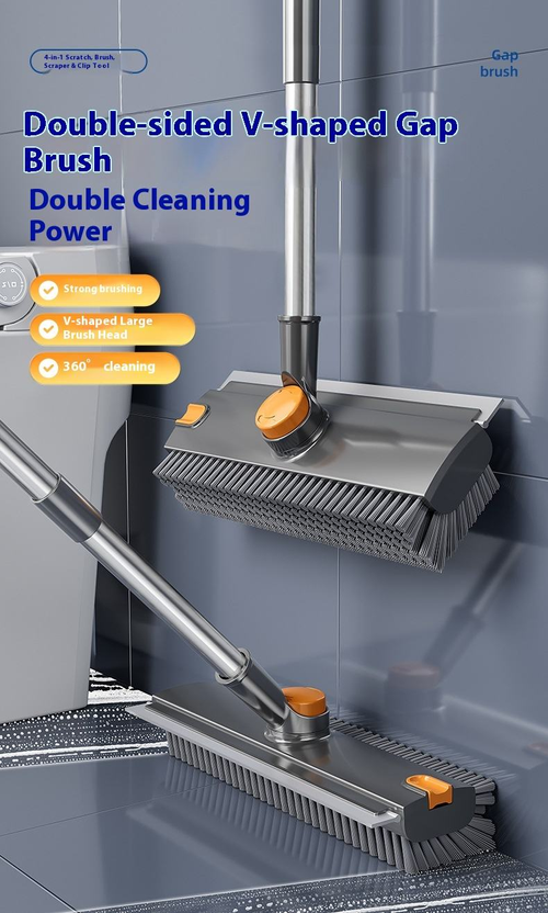 3 in 1 Heavy-Duty Stiff Bristle Floor Scrubber Brush with Long Handle Squeegee Tweezer Made of Durable Rubber