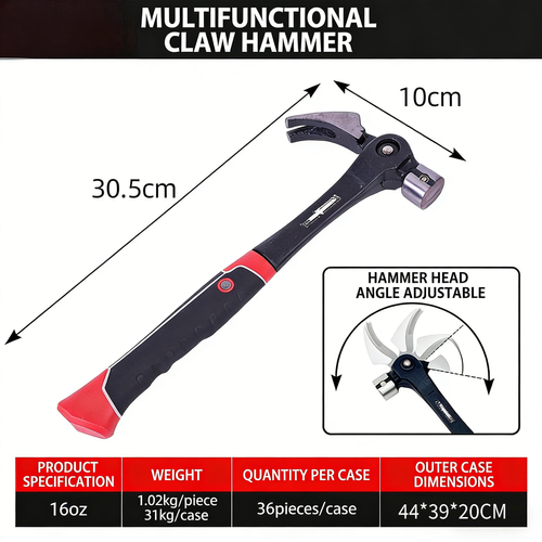 Customization One Piece Multi Functional Claw Hammer Adjustable Hammer Head Angle Strong Magnetic Nails for Construction